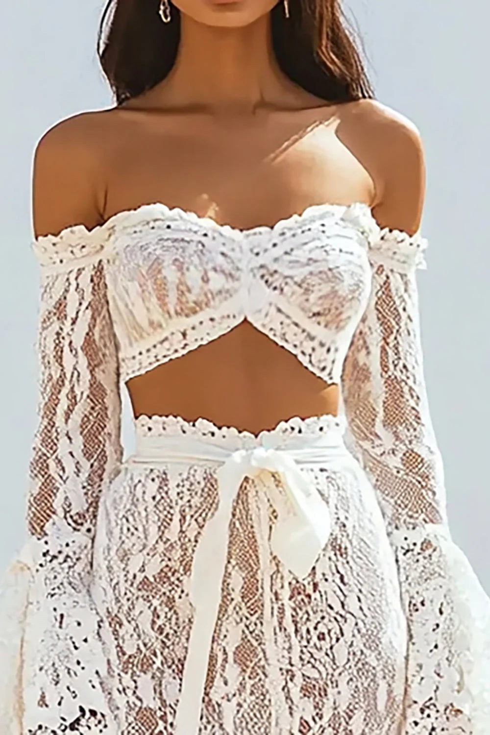 Two Piece White Lace Boho Maxi Full Of Charm Wedding Dress